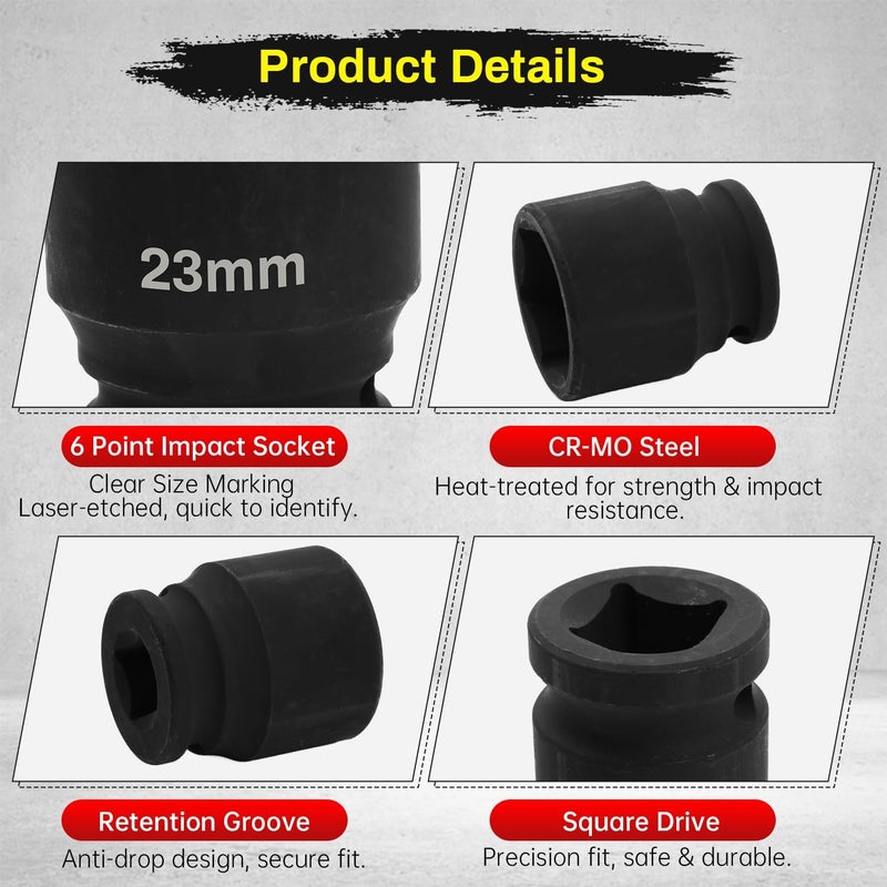 SUNKOO 1/2 Inch Drive 23mm Deep Impact Socket, CR-MO 6 Point Heavy Duty Metric Axle Nut Socket for Easy Removal of Axle and Wheel Hub Nuts - Image 3